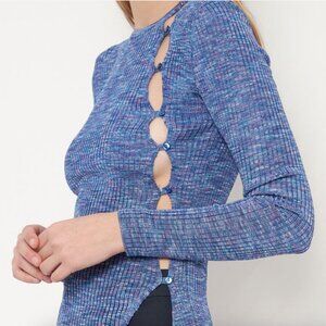 AMLUL Long Sleeve Stretch Button Bodycon Ribbed Top Party Sexy Small